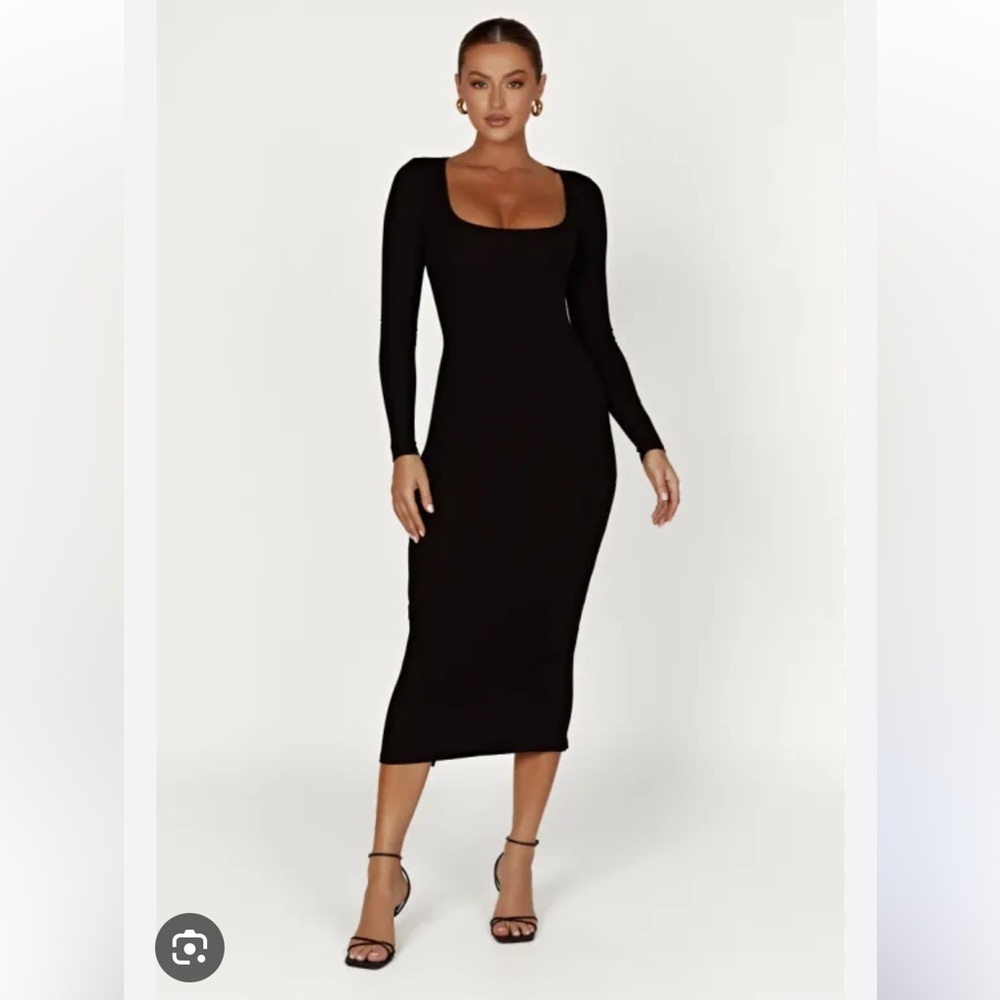 Meshki Sierra scoop neck long sleeve midi dress